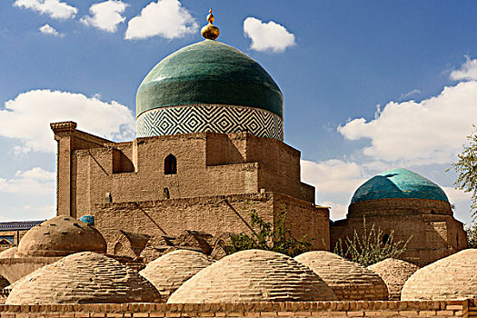 陵墓,两个,圆顶,历史,中心,世界遗产,希瓦,乌兹别克斯坦,亚洲