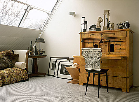 起居室,木质,橱柜,倾斜,玻璃天花板