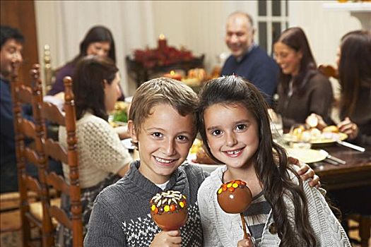 儿童,焦糖,苹果,感恩节,晚餐