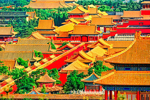 俯视北京故宫东六宫宫殿群