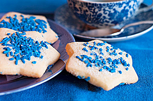 星形,光明节,饼干,蓝色,洒料,茶