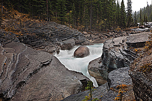 河,流动,狭缝谷,米斯塔亚峡谷,班芙国家公园,艾伯塔省,加拿大