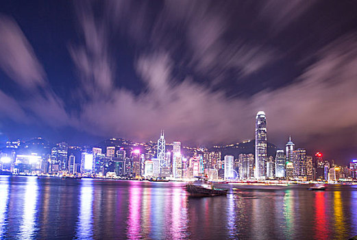 香港,天际线,维多利亚湾,夜景