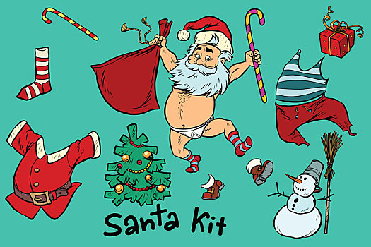 工具箱,裸体,有趣,圣诞老人,圣诞节,物品