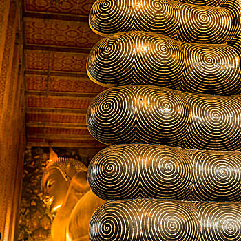 雕塑,卧佛,寺院,曼谷,泰国