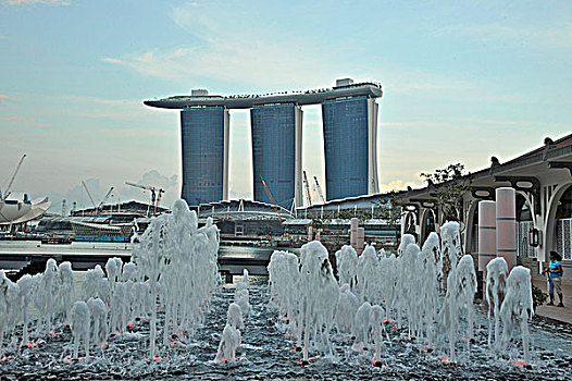 喷泉,酒店,背景,码头,湾,沙,新加坡城,新加坡