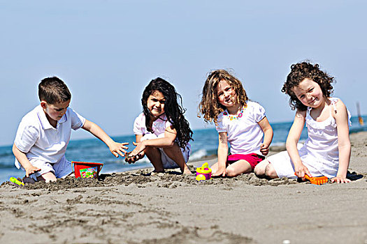 高兴,孩子,儿童,开心,玩,游戏,海滩