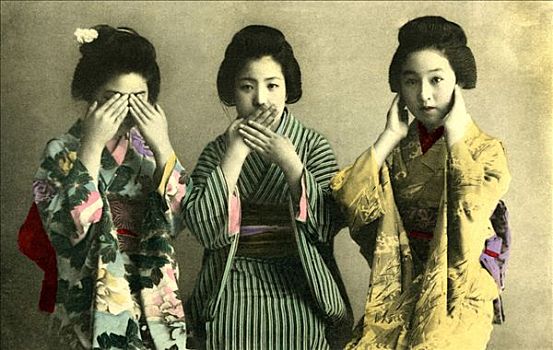 历史,照片,三个,日本人,女人,非礼勿视,听者无罪,说者无罪