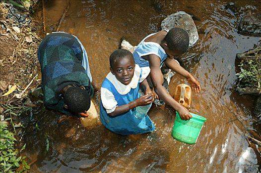 孩子,取回,水,河流,喀麦隆,非洲