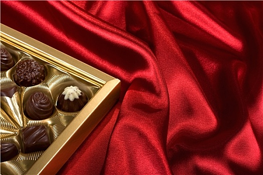 金色,巧克力,盒子,红色,绸缎
