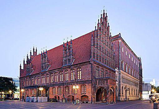 老市政厅,黎明,北德,砖,哥特式,汉诺威,下萨克森,德国,欧洲
