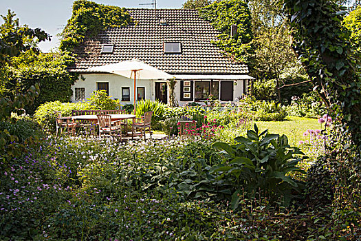 房子,平台,花园