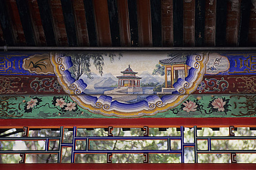 中国,北京,颐和园,长,走廊,描绘