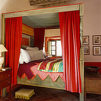 巨大,手绘,四柱床,堆积,枕头,彩色,卧室