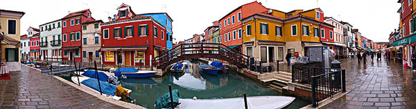 城镇,运河,彩色,房子,意大利