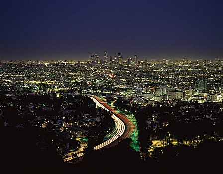 俯视,洛杉矶,夜晚,加利福尼亚,美国