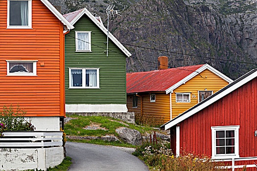 彩色,房子,罗弗敦群岛,诺尔兰郡,挪威,欧洲