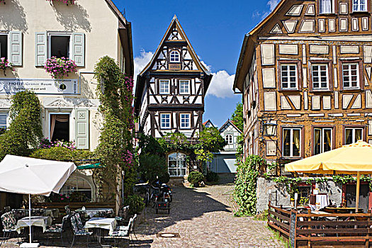 半木结构,房子,小路,坏,巴登符腾堡,德国,欧洲