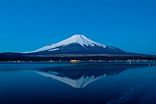 湖,山,富士山,黎明