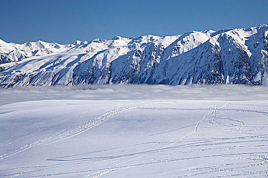 滑雪区,雾,遮盖,特卡波湖,山脉,麦肯齐山区,南岛,新西兰