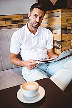 男青年,读,报纸,年轻,男人,头像,咖啡馆