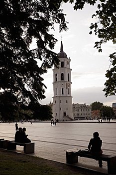 钟楼,大教堂广场,老城,维尔纽斯,立陶宛