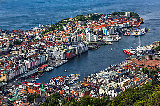 航拍,港口,天际线,卑尔根,霍达兰,挪威