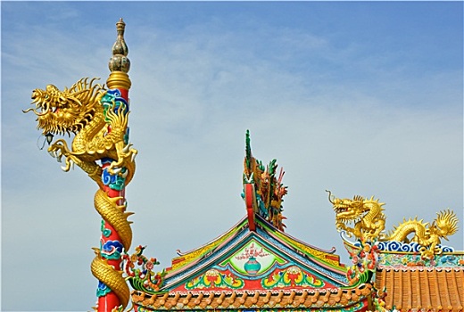 金色,龙,中国寺庙,泰国