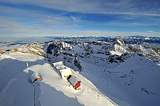 积雪,山,餐馆,左边,照亮,向上,太阳,右边,阿彭策尔,瑞士,欧洲
