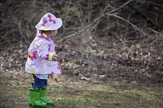 小女孩,公园,戴着,雨衣,帽子,靴子,马里兰,美国