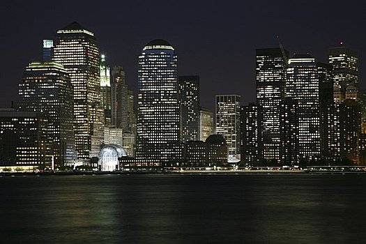 美国,纽约,曼哈顿,天际线,夜晚