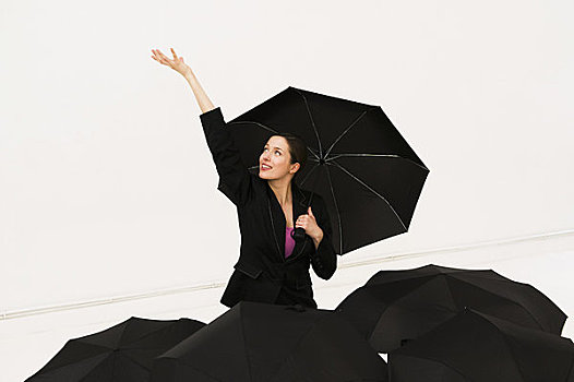高兴,女人,伞,雨