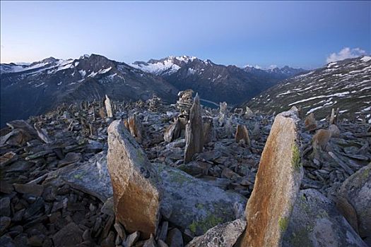 石头,累石堆,靠近,湖,阿尔卑斯山,北方,提洛尔,奥地利,欧洲