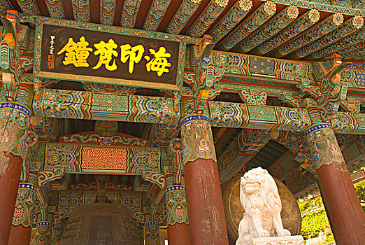 石狮,涂绘,建筑,国家公园,寺庙,韩国