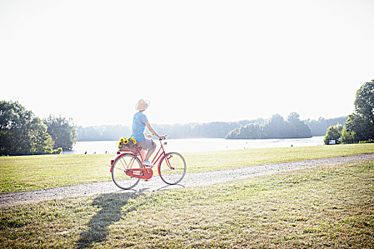 自行车旅游,太阳,花