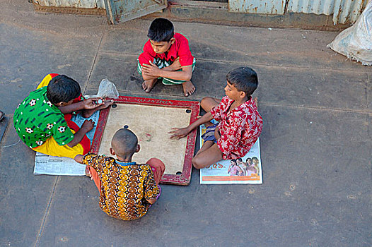 街道,孩子,玩,达卡,孟加拉,十月,2007年