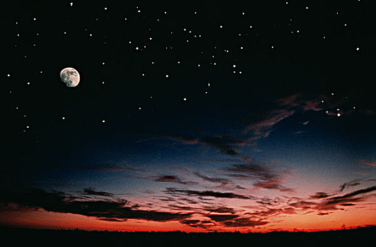 月亮,星,空中,黄昏