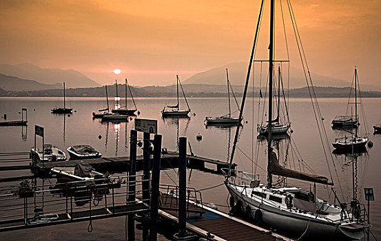 船,码头,马焦雷湖,伦巴第,意大利