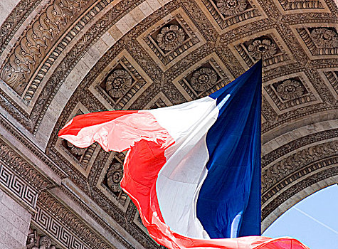 法国国旗,下方,凯旋门,拱形,巴黎,法兰西岛,法国