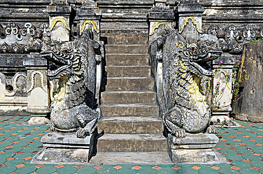 入口,楼梯,龙,寺院,清迈,泰国,亚洲