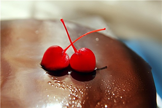 樱桃,巧克力,核仁巧克力饼,蛋糕,微距
