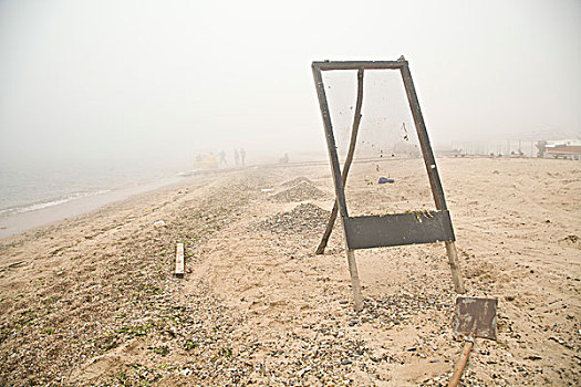 北戴河,沙滩,雾,天气,安静,筛网,工具,筛子