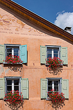 老,涂绘,建筑外观,瓜达,市区,恩格达恩,瑞士