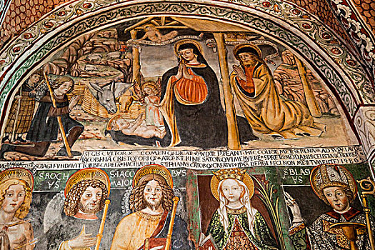 壁画,生活,耶稣,大教堂,岛屿,湖,奥尔达湖地区,意大利