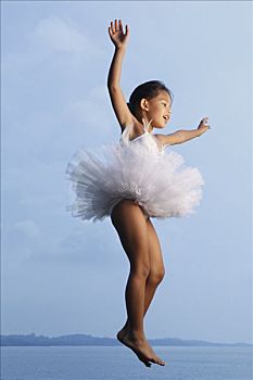 女孩,跳跃,空中,穿,芭蕾舞短裙