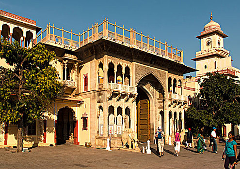 入口,城市,宫殿,斋浦尔,拉贾斯坦邦,印度,亚洲