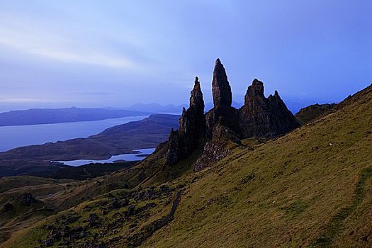 苏格兰,斯凯岛,生动,顶峰,石头,剩余,古老,半岛,山脊,背景