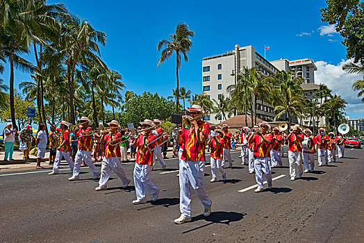 皇家,夏威夷,乐队,演奏,器具,游行,檀香山,瓦胡岛,玻利尼西亚