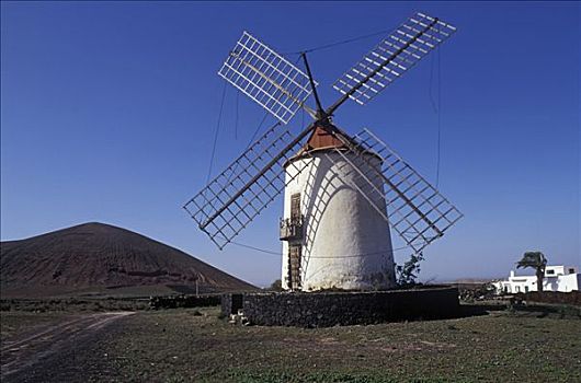 风车,靠近,兰索罗特岛,加纳利群岛,西班牙,欧洲