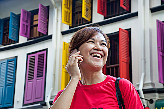 女人,交谈,手机,新加坡